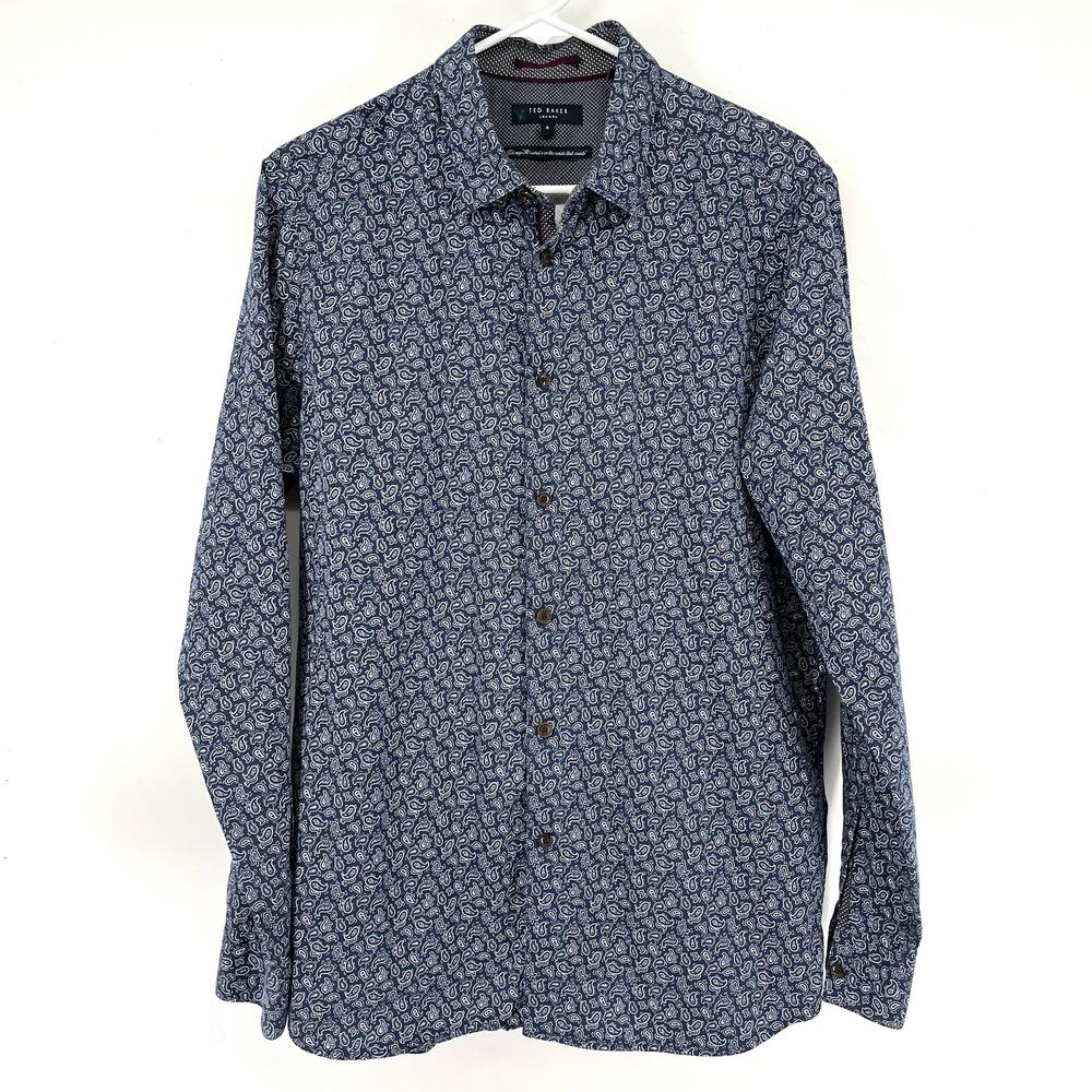 Ted Baker dress button down paisley blue cotton shirt (Ted Baker 4 / US 40)